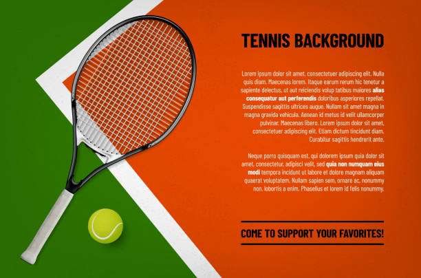tło dla twojego projektu tenisowego z rakietą i piłką - tennis stock illustrations