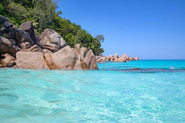 Anse Georgette Famous Anse Georgette beach on the Praslin island, Seychelles praslin island stock pictures, royalty-free photos & images