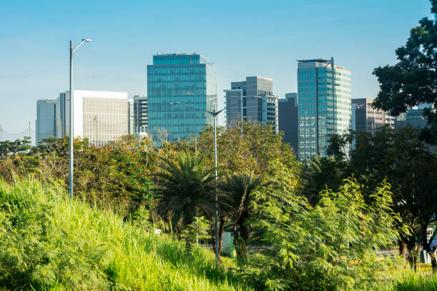 Beautiful Filinvest Alabang skyline in the morning, as seen from the a nearby park. Master planned modern green CBD in Metro Manila, Philippines. Beautiful Filinvest Alabang skyline in the morning, as seen from the a nearby park. Master planned modern green CBD in Metro Manila, Philippines. Filinvest stock pictures, royalty-free photos & images