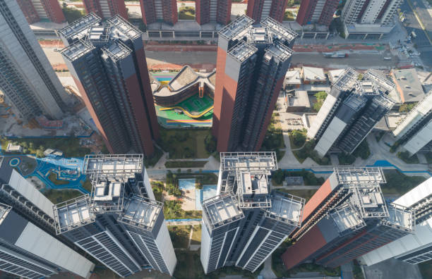 istock Aerial view of multistory apartment construction site in China 1367631174