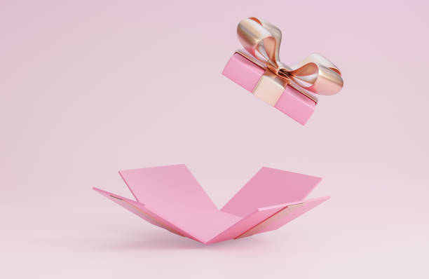 istock Happy valentine's day banner with open pink gift box on pink background.,3d model and illustration. 1367632197