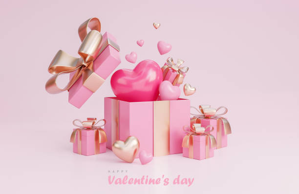 istock Happy valentine's day banner with 3d hearts, gift box and romantic valentine decorations on pink background.,3d model and illustration. 1367632364
