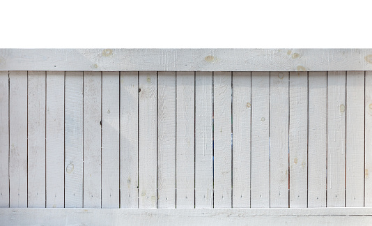 White painted picket fence isolated on a white background