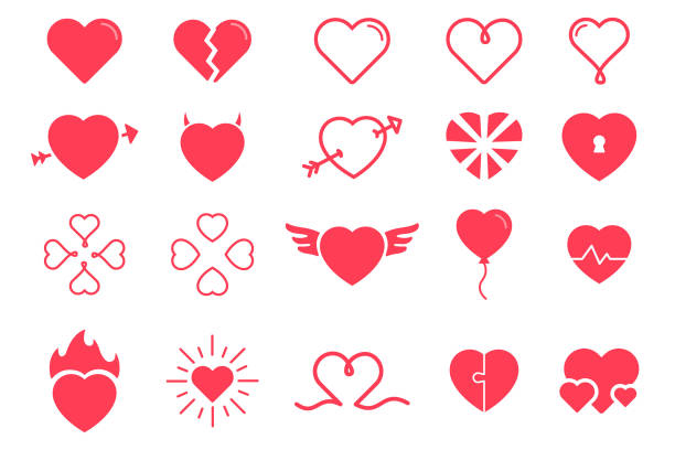 illustrazioni stock, clip art, cartoni animati e icone di tendenza di cuore icon set vector design. - balloon love red gift tag