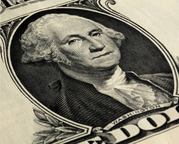 one american dollar with george washington close up - close up one dollar bill history finance imagens e fotografias de stock