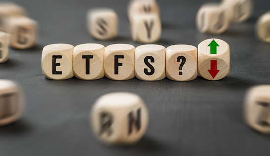 Letter dice with the word ETFs