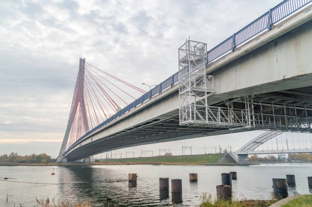 istock Cable-stayed road bridge over Martwa Wisla in Gdansk, Poland. 1367637151
