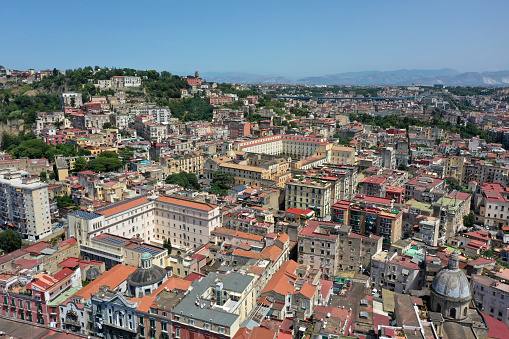 Panoramic view over the historic old town from Naples City (Napoli/Italy). The image was captured during summer season.