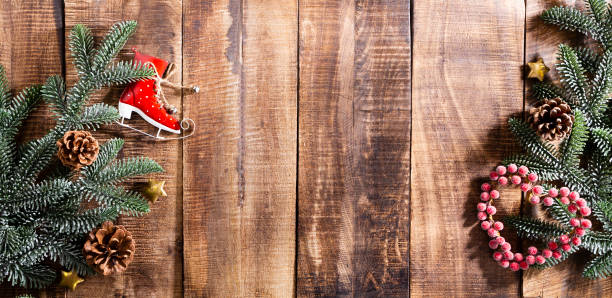 istock Christmas dark wooden background Top view with copy space. 1367641508