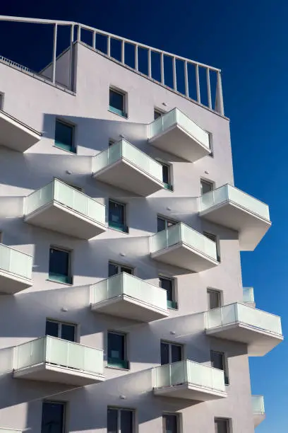 Modern new apartment building , residental house with balconies in the city, 11st district in Budapest,Hungary