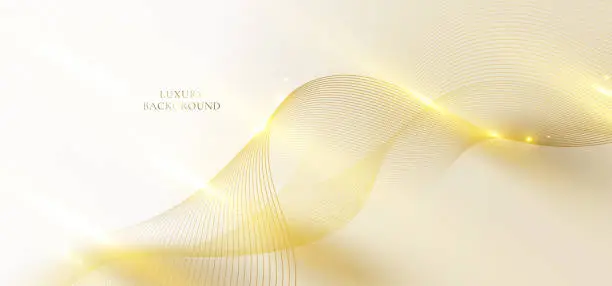 Vector illustration of Abstract 3D elegant golden wave lines and light sparking on clean background luxury style.