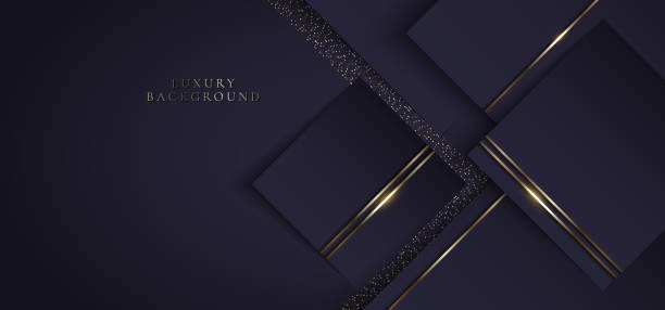 istock 3D modern luxury template design purple triangles and golden glitter stripes line light sparking on dark background 1367642179
