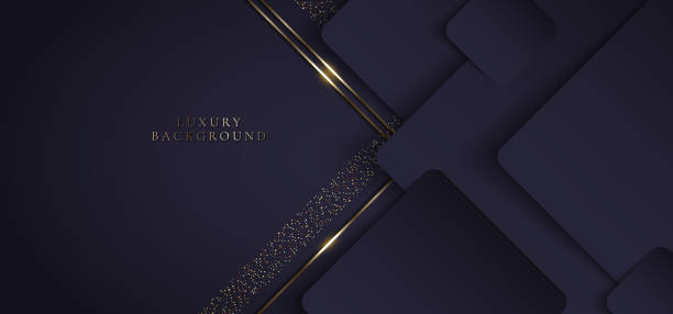 istock 3D modern luxury template design purple triangles and golden glitter stripes line light sparking on dark background 1367642199