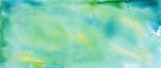 Abstract yellow green blue watercolor. Art background with copy space for design. Wide banner. Panoramic.
