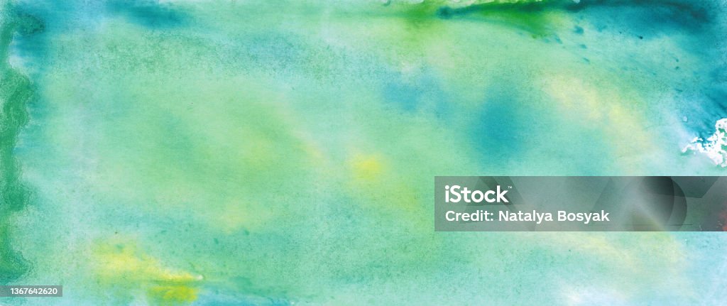 Abstract yellow green blue watercolor. Art background with copy space for design. Abstract yellow green blue watercolor. Art background with copy space for design. Wide banner. Panoramic. Blue Stock Photo