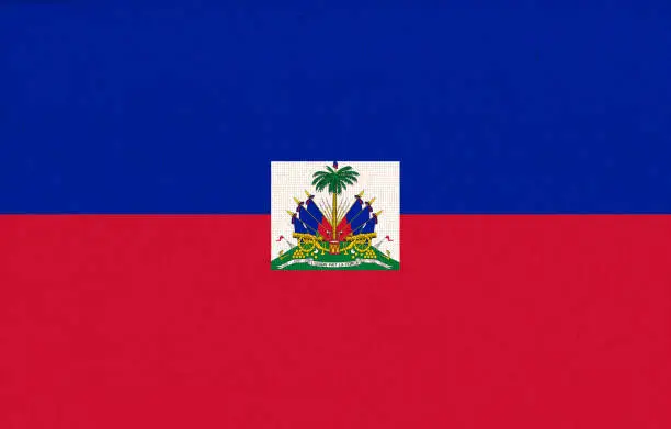 Photo of National Haiti flag on fabric surface. Fabric Texture. Haiti country