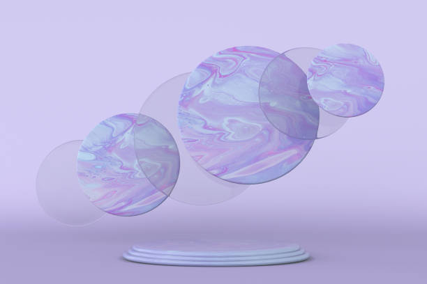istock 3D minimal shapes isolated on pastel background. Round marble purple violet pattern podium. 1367645202