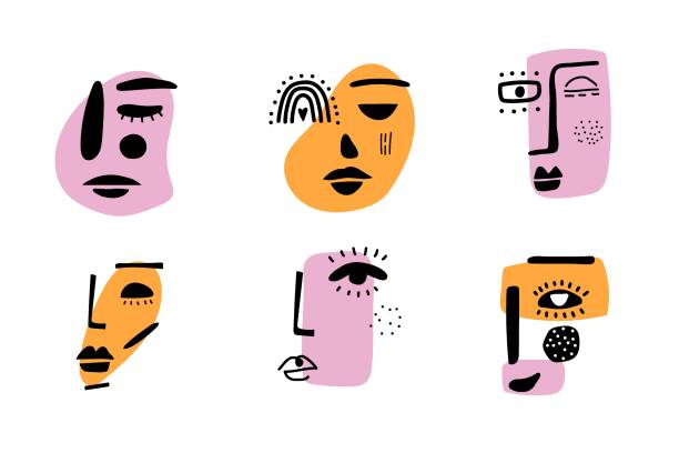 Abstract contemporary woman face. Modern trendy beauty sign. Female face symbol. Lineart colorful drawing. Abstract contemporary woman face. Modern trendy beauty sign. Female face symbol. Line art colorful drawing. Creative freehand doodle art. Vector illustration african nose mask stock illustrations