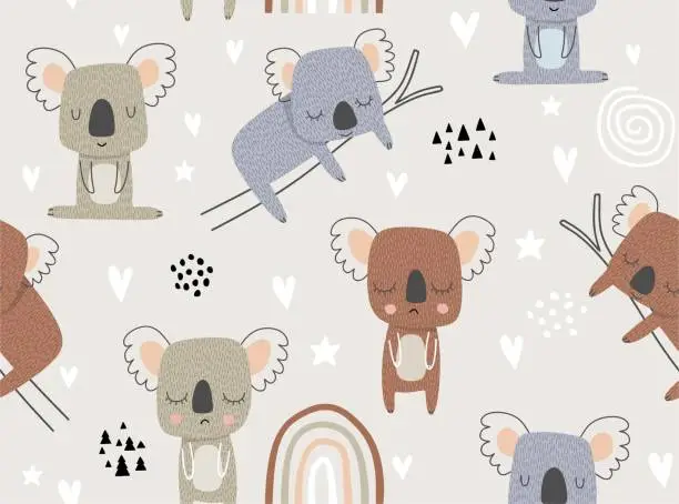 Vector illustration of Seamless pattern with cute koala.