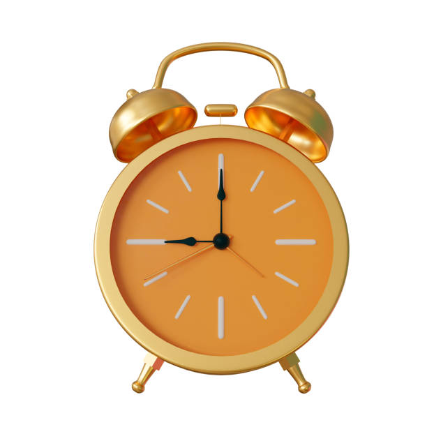 istock Gold vintage alarm clock showing nine o'clock on a white isolated background. 3d rendering illustration 1367648576