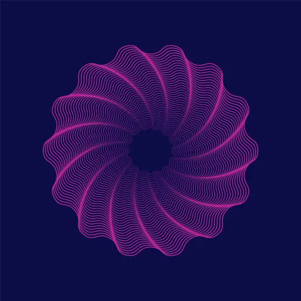 Vector illustration of Abstract polygon shape made of lines. Purple rosette decoration figure.