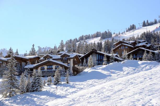 istock Winter scenery with beautiful snowy chalets. 1367650930