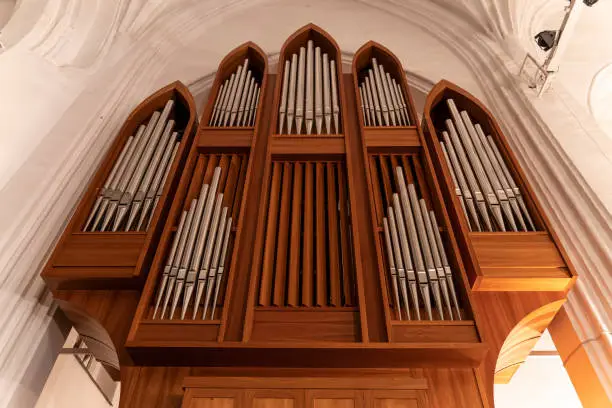 Metal pipe organ in the cathedral in kaliningrad