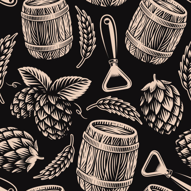 Beer seamless background Beer seamless background in vintage style brewery stock illustrations