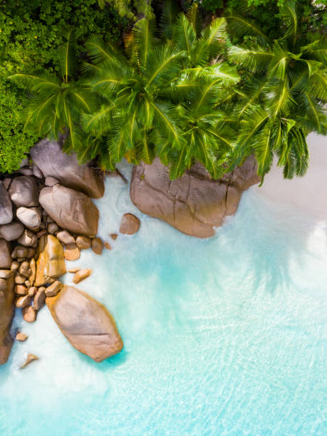 Anse Lazio - the most beautiful beach of Seychelles. Praslin, Seychelles stock photo