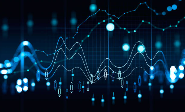 istock Financial chart and rising graph with lines and forex candlesticks 1367659454