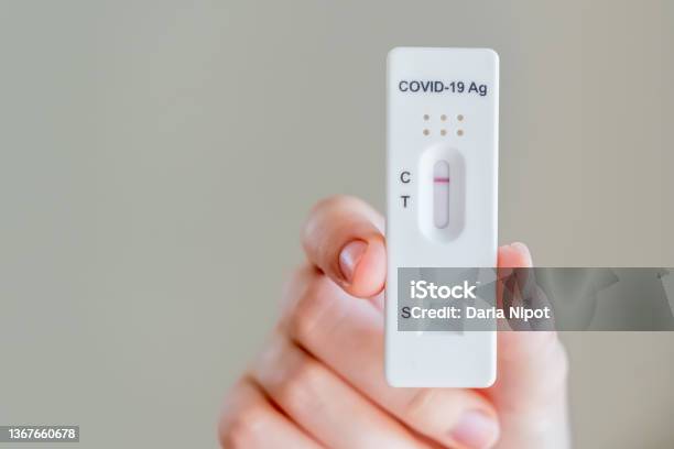 Hands Holding Covid19 Rapid Antigen Test Cassette With Negative Result Of Rapid Diagnostic Test Stock Photo - Download Image Now