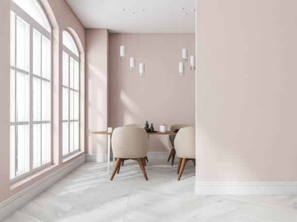 istock White and pink dining room with corridor wall 1367662525