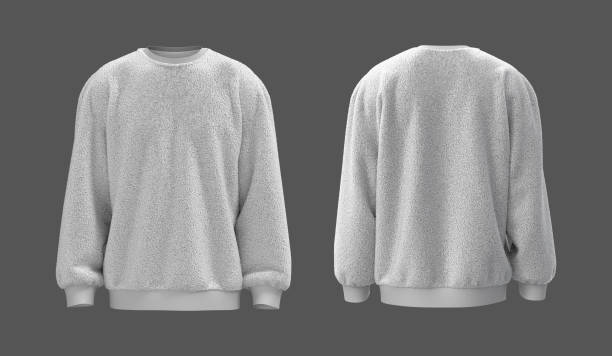 Blank fleece sweater mock up in front and back views, 3d rendering, 3d illustration stock photo