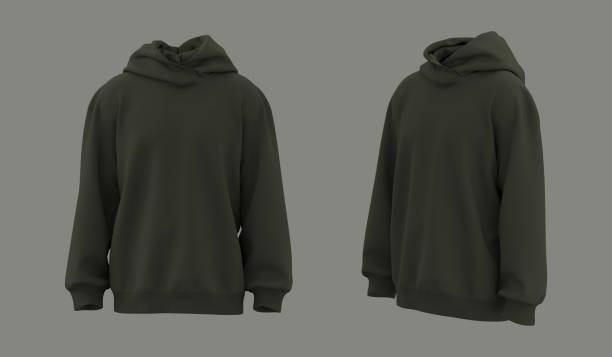 istock Blank hooded sweatshirt mockup in front and side views, 3d rendering, 3d illustration 1367666252