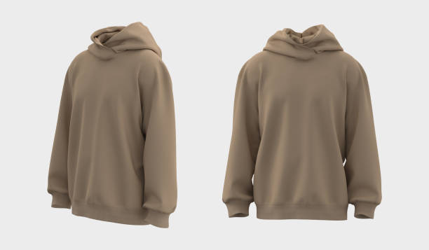 istock Blank hooded sweatshirt mockup in front and side views, 3d rendering, 3d illustration 1367666345