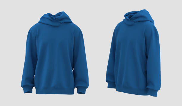 istock Blank hooded sweatshirt mockup in front and side views, 3d rendering, 3d illustration 1367666376