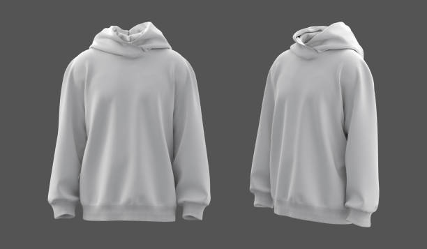 Blank hooded sweatshirt mockup in front and side views, 3d rendering, 3d illustration stock photo