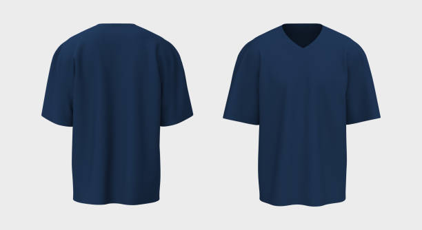 men's short-sleeve t-shirt mockup in front and back views, design presentation for print, 3d illustration, 3d rendering stock photo