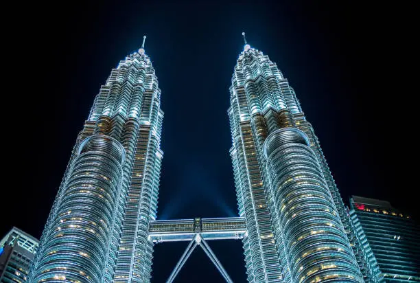 Night shot of Petronas Twin Towers in Kuala Lumpur, Malaysia