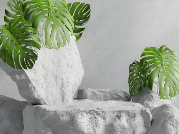 istock Mock up rocks podium for product presentation with a cement background. 1367668917