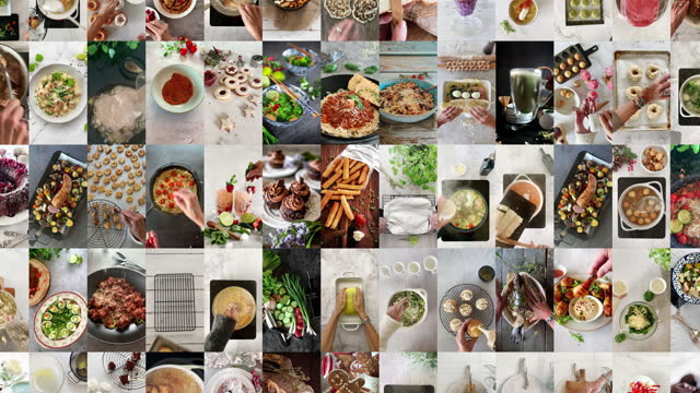 Vertical food preparation blog montage for social media montage