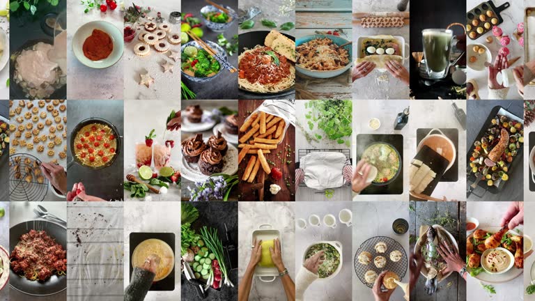 Vertical food preparation blog montage for social media montage