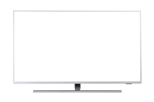 Large LED TV with a white screen on a white background.