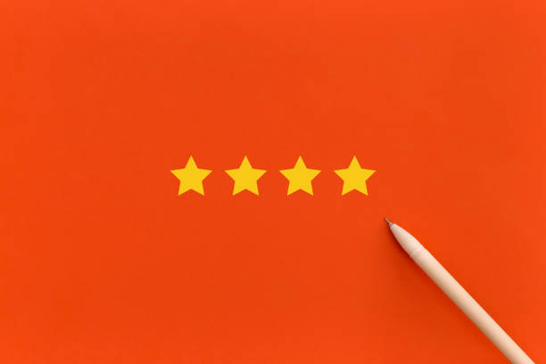 istock Four 4 stars, best excellent services rating on red background. 1367689840