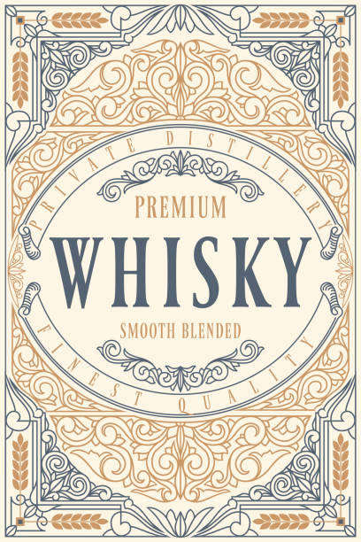 ilustraciones, imágenes clip art, dibujos animados e iconos de stock de whisky - etiqueta decorativa vintage ornamentado - whisky