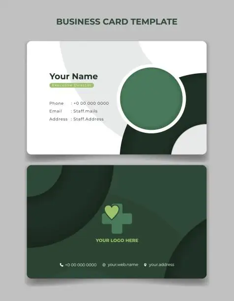 Vector illustration of Business card in with green circle shape design. Healthy business card design.