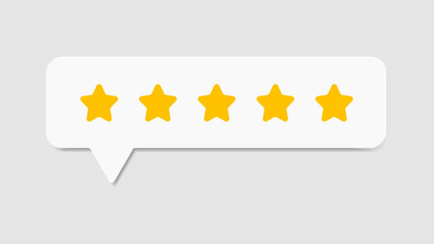 five star rating vector in paper cut style design isolated on grey background. feedback, review, and rate us concept. eps 10 vector illustration. - star stock illustrations