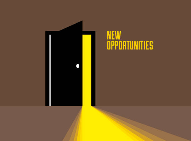 istock Half open secret door new opportunities concept vector illustration, fear of the unknown, step inside the light from the dark, what is behind, what is there. 1367691762