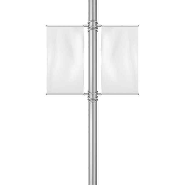 empty street light pole banner isolated on white background - realistic vector mock-up. blank streetlight display mockup. poster sign. template for design - pole 幅插畫檔、美工圖案、卡通及圖標