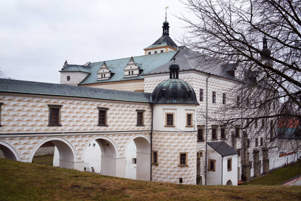 Pardubice, Czech Republic - January 15, 2022: View of the renaissance castle in winter